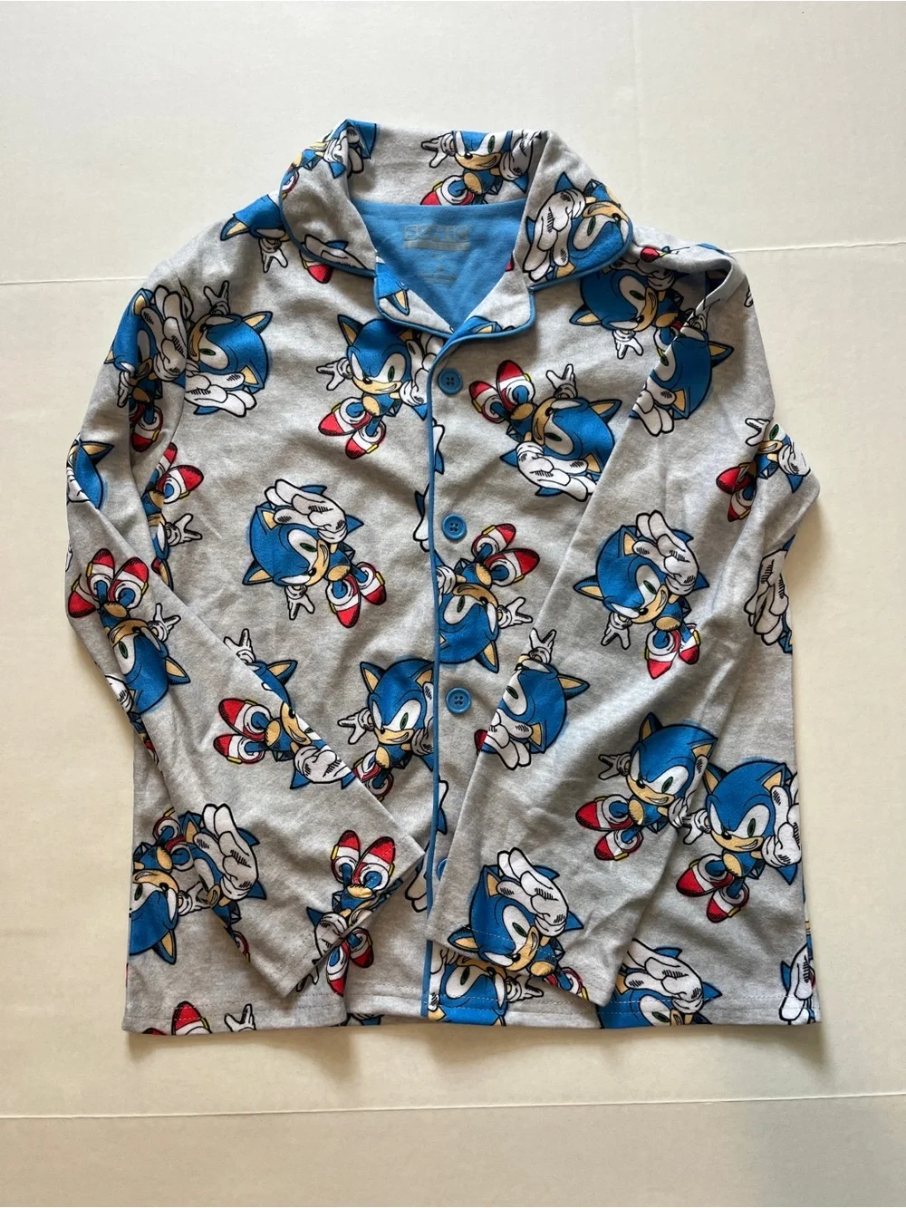 Sonic The Hedgehog -Print Kids Pajama Set with Button-Front Top